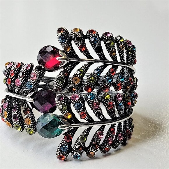 Multicolored Rhinestone Hinged Cuff Bracelet - Picture 7 of 13
